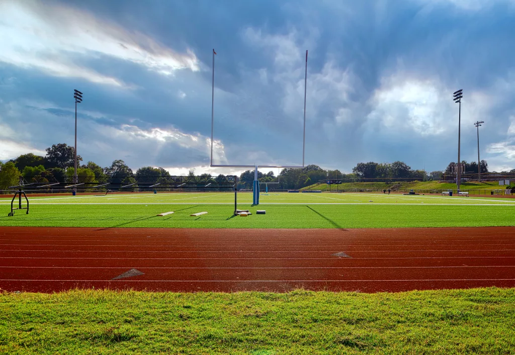 Football field and tract at James Clemens High School in Madison, Alabama.