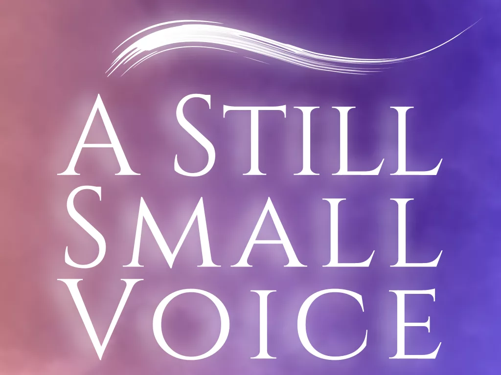 Digital painting of purple clouds with the words A Still Small Voice