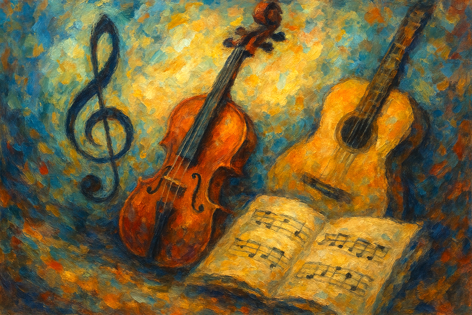 AI-generated image of musical instruments.